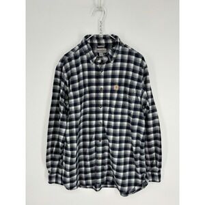 Carhartt Shirt Mens Large Blue Plaid Flannel Button Up Workwear Relaxed Fit